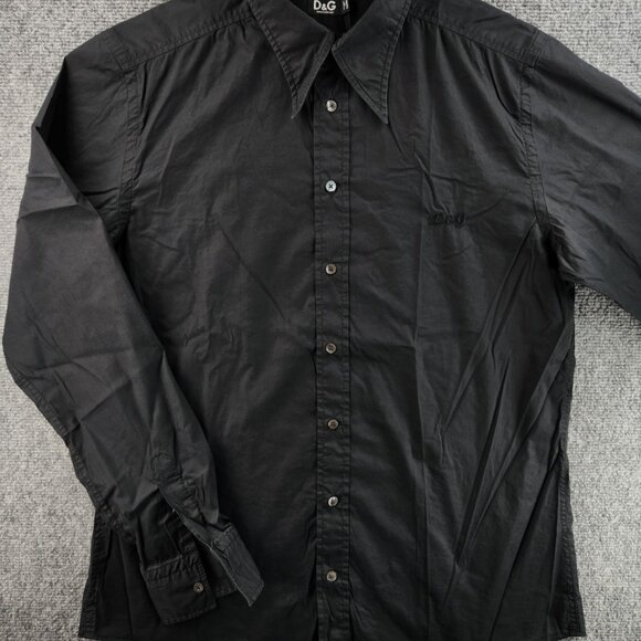 Dolce Gabbana 16 Point Black Solid Men Long Sleeve Button Up Shirt Adult - Picture 2 of 16